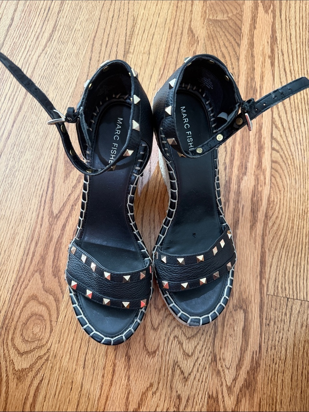 Marc Fisher Black Studded Espadrille Wedges size 9
